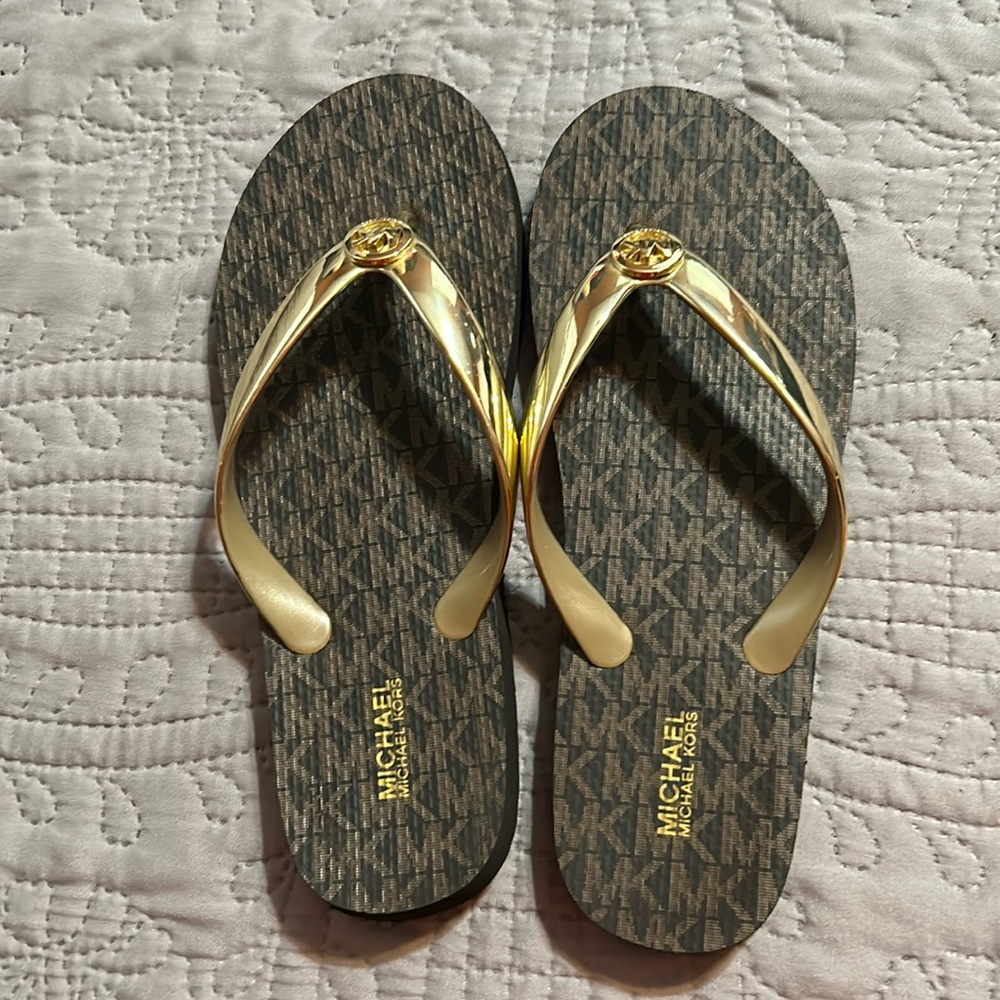 Gold Michael Kors size 7 flip flops